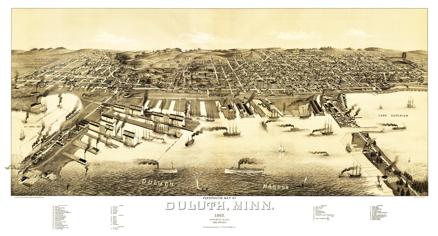 Vintage Map of Duluth, Minnesota 1887