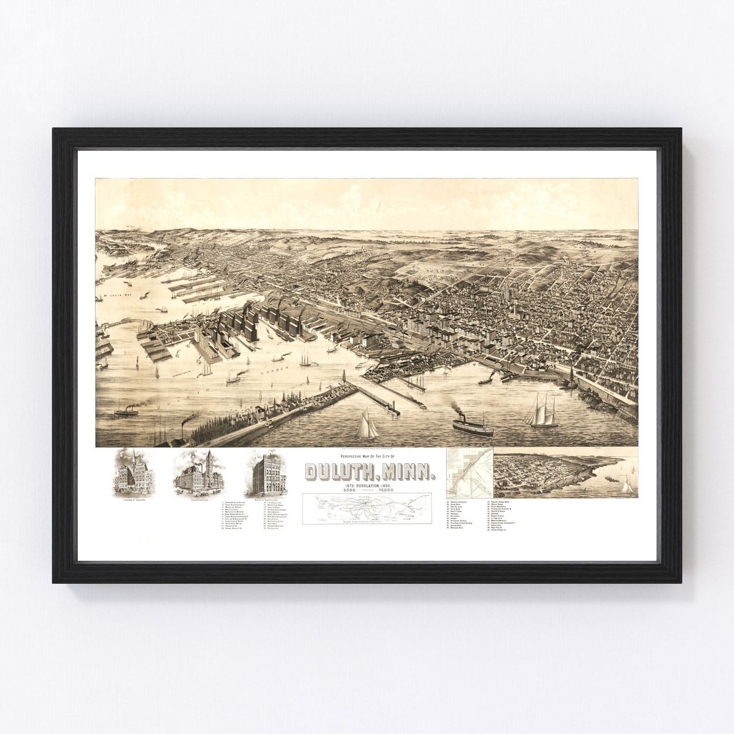 Vintage Map of Duluth, Minnesota 1893