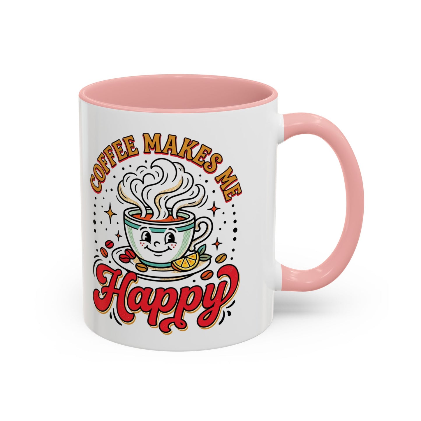 Coffee Mug — "Coffee Makes Me Happy" Cute Retro Accent Mug (11/15oz)