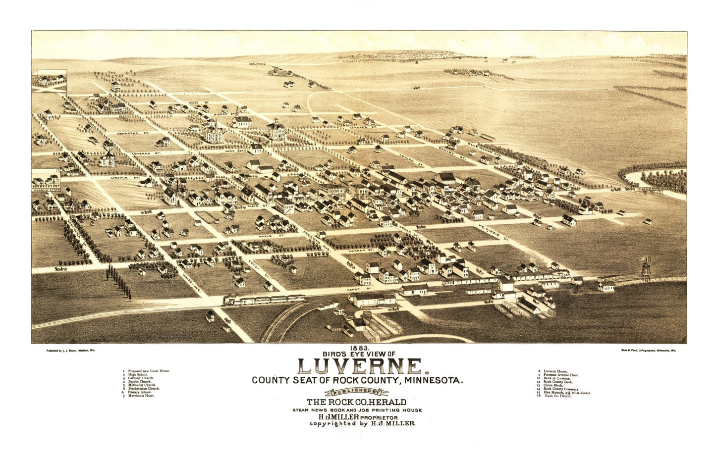 Vintage Map of Luverne, Minnesota 1883