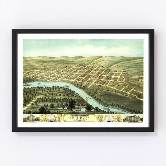 Vintage Map of Mankato, Minnesota 1870