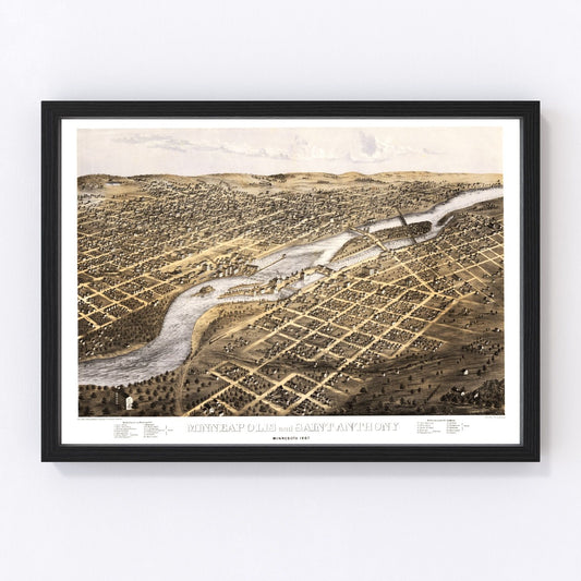Vintage Map of Minneapolis, Minnesota 1867