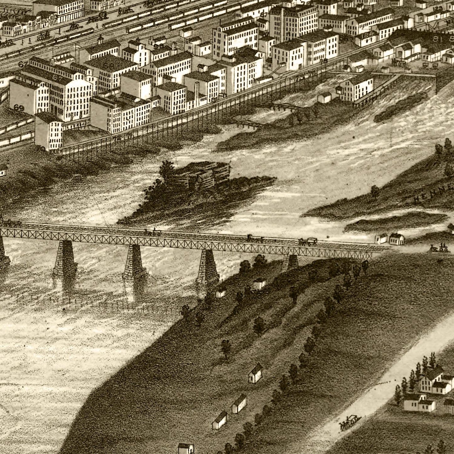 Vintage Map of Minneapolis, Minnesota 1879