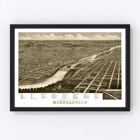 Vintage Map of Minneapolis, Minnesota 1879