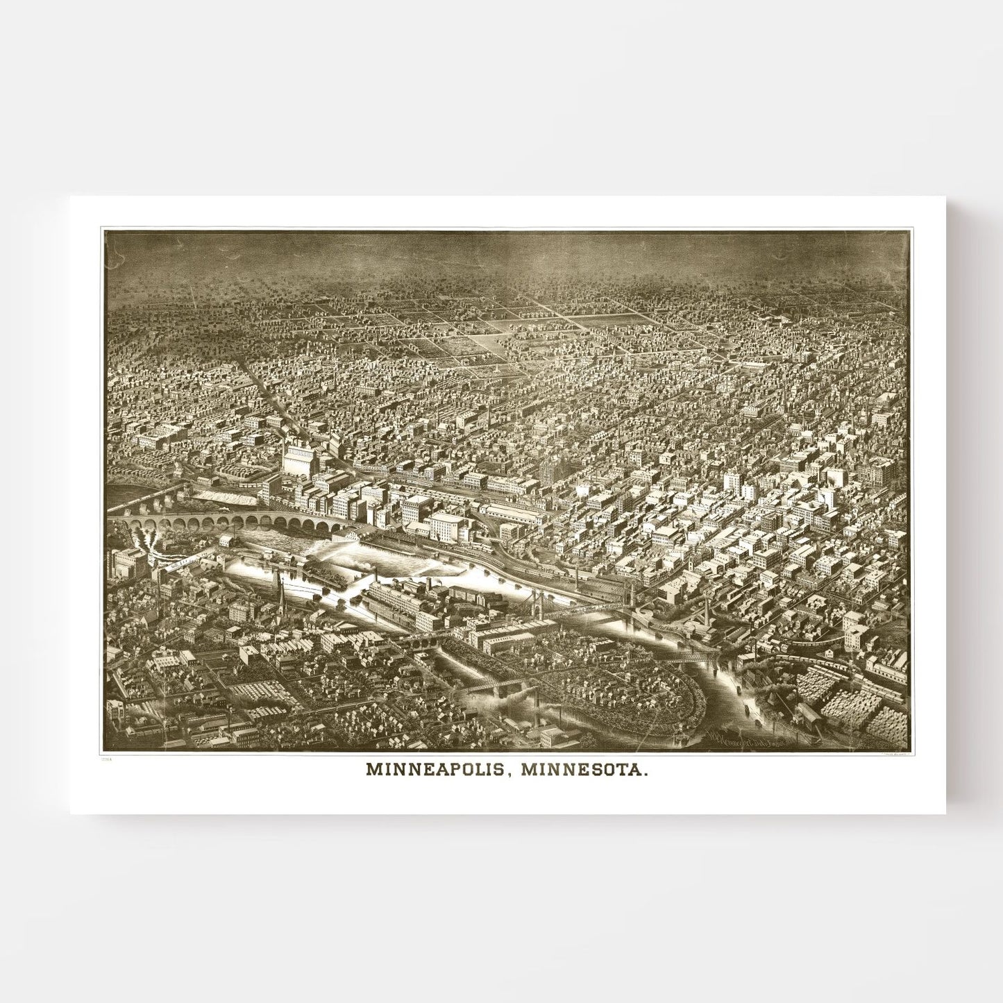 Vintage Map of Minneapolis, Minnesota 1885