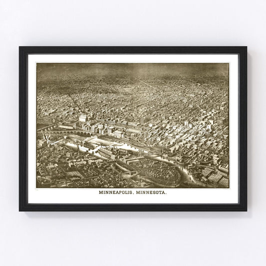 Vintage Map of Minneapolis, Minnesota 1885