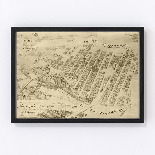 Vintage Map of Minneapolis, Minnesota 1891