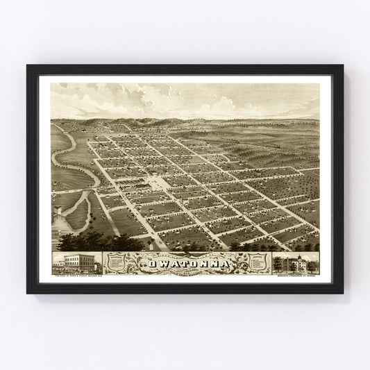Vintage Map of Owatonna, Minnesota 1870