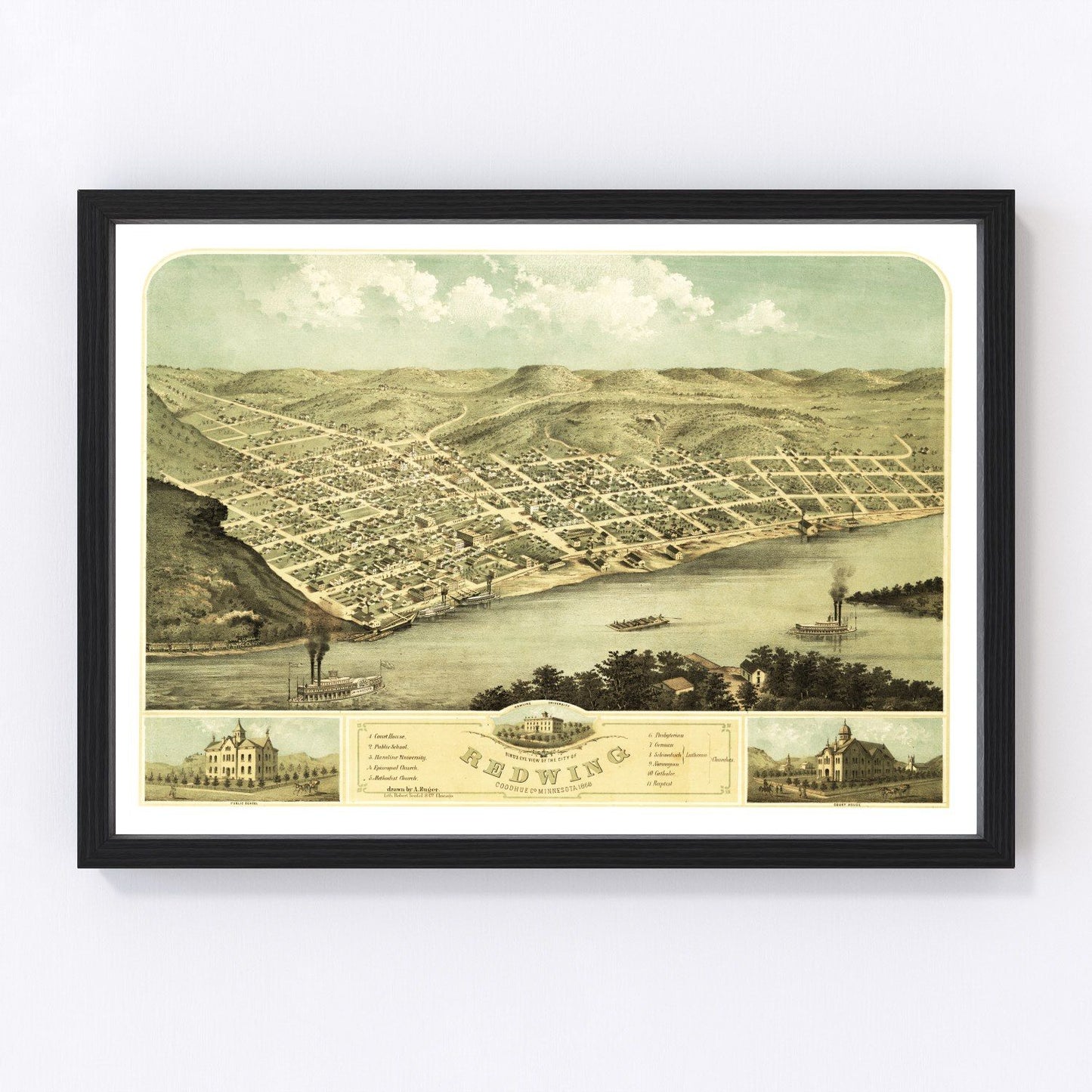 Vintage Map of Red Wing, Minnesota 1868