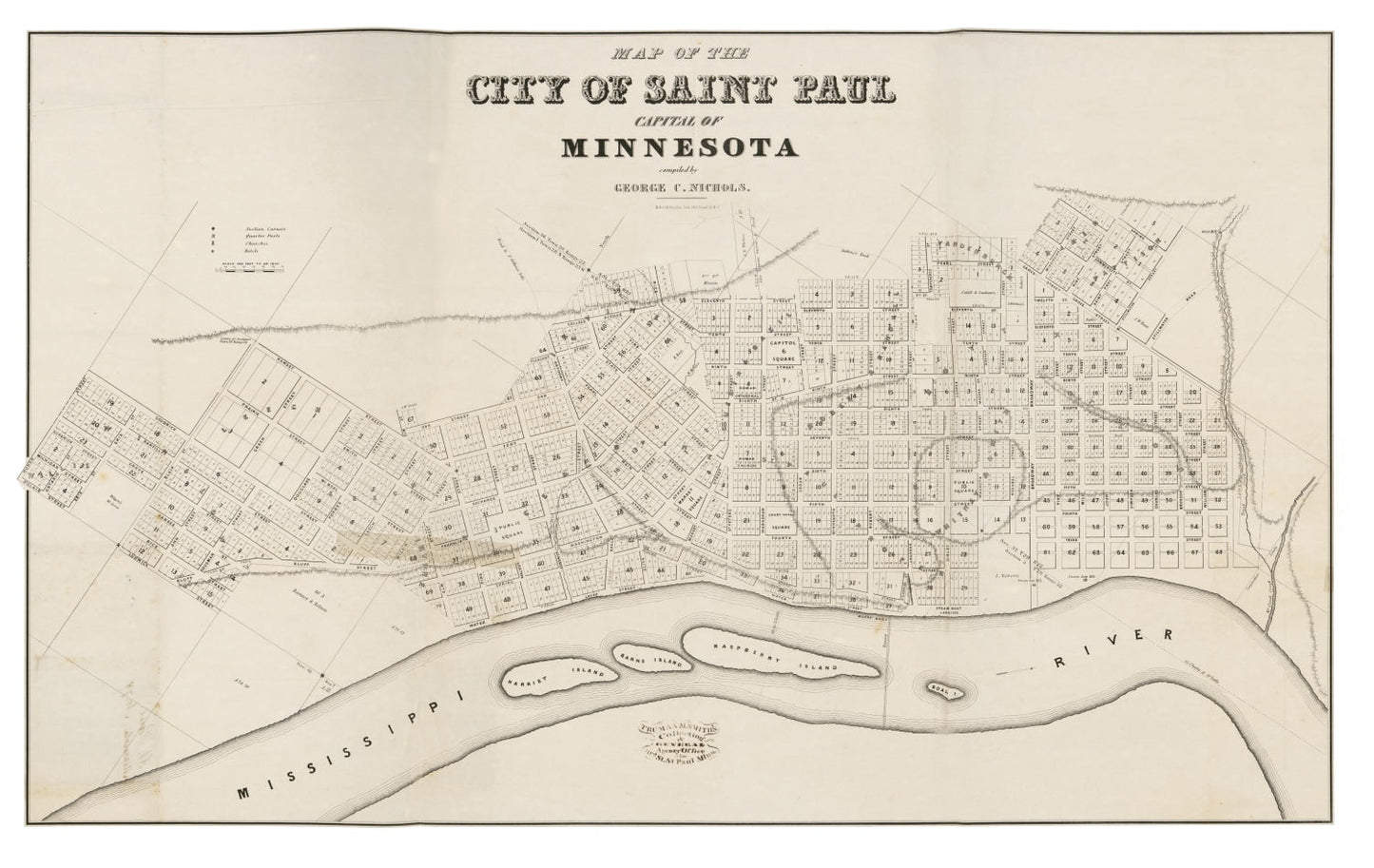 Vintage Map of St. Paul, Minnesota 1860