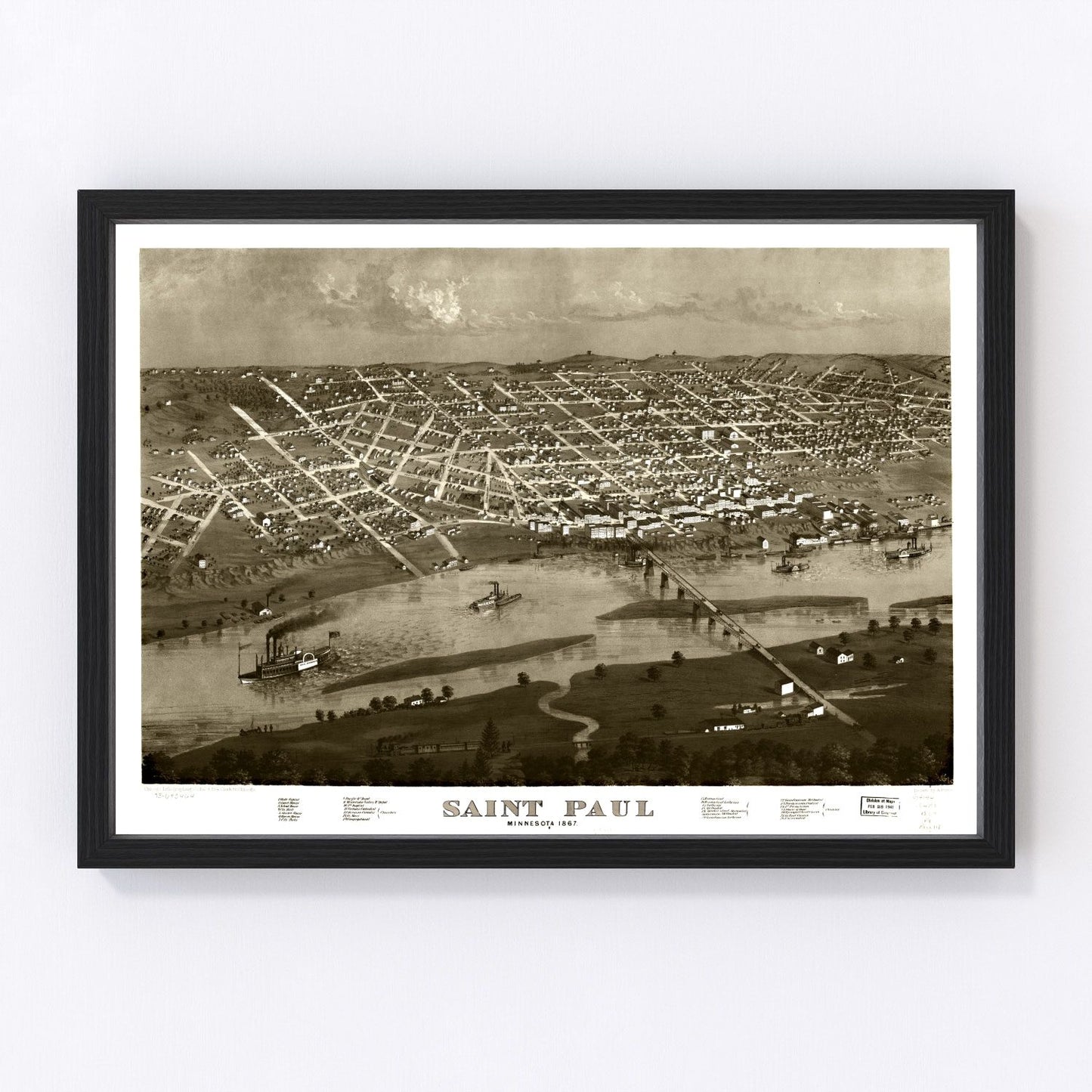 Vintage Map of St. Paul, Minnesota 1867