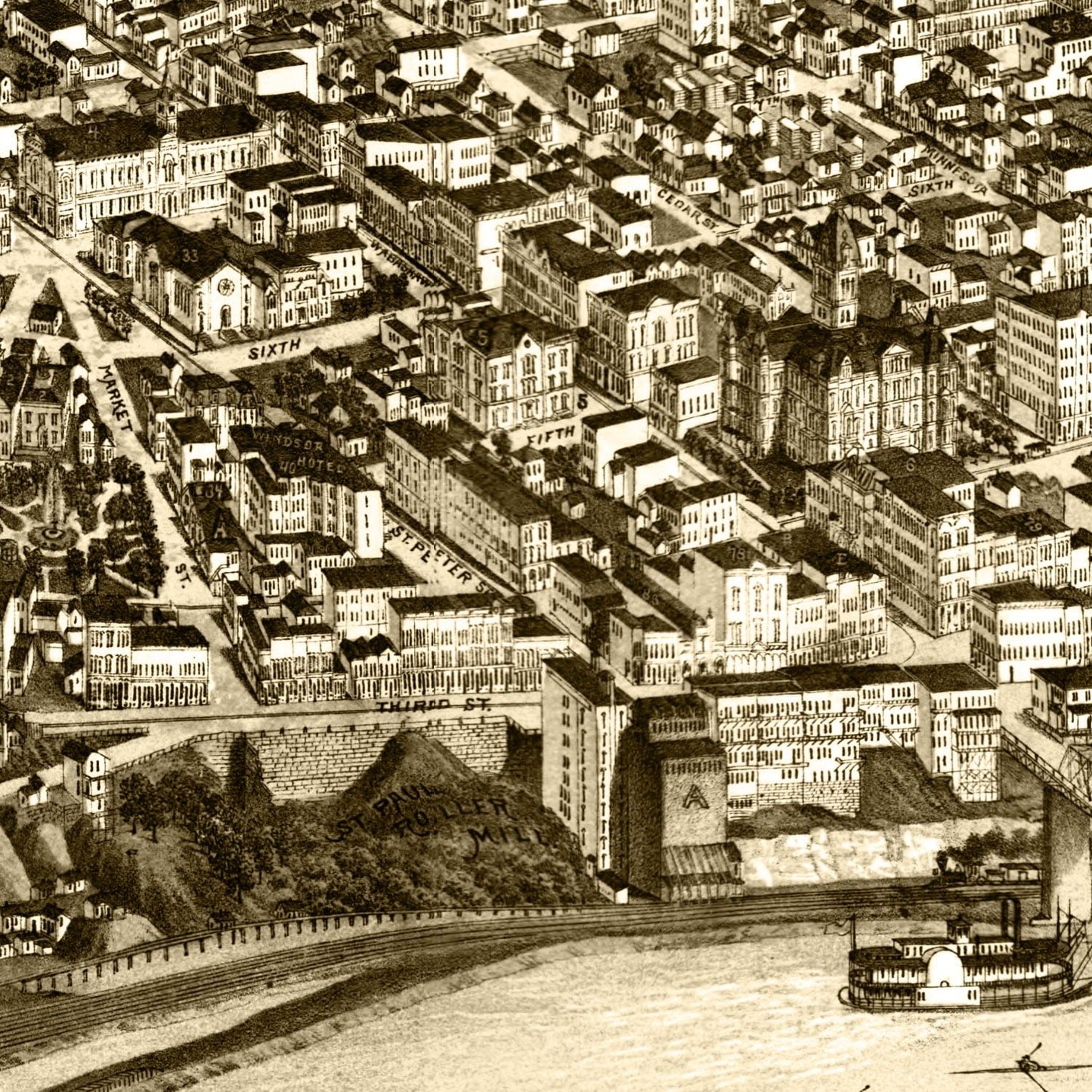 Vintage Map of St. Paul, Minnesota 1883