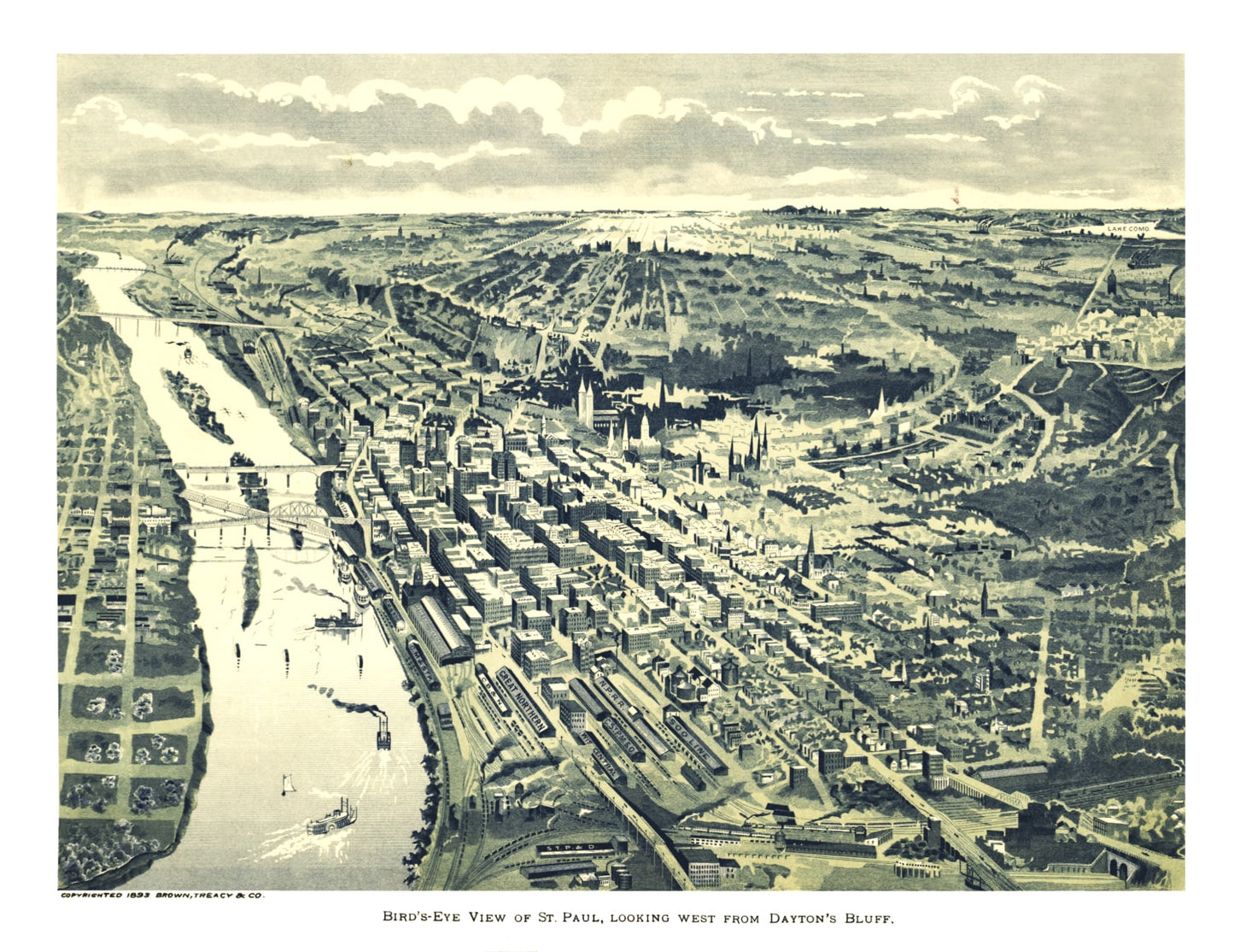 Vintage Map of St. Paul, Minnesota 1890