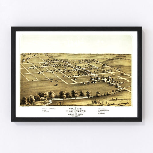 Vintage Map of Blairstown, Iowa 1868
