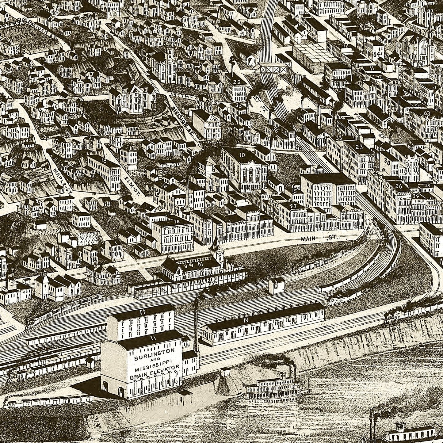 Vintage Map of Burlington, Iowa 1889
