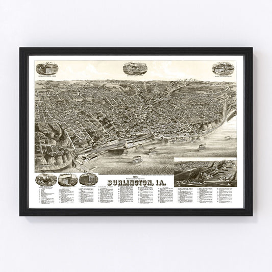 Vintage Map of Burlington, Iowa 1889