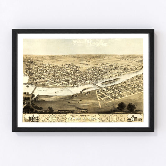 Vintage Map of Cedar Rapids, Iowa 1868
