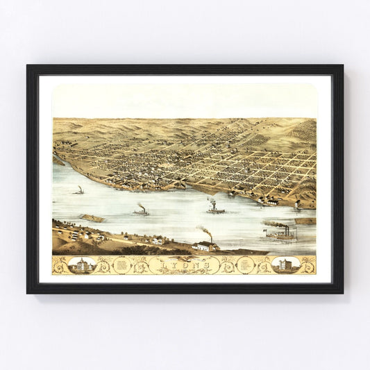 Vintage Map of Lyons, Iowa 1868