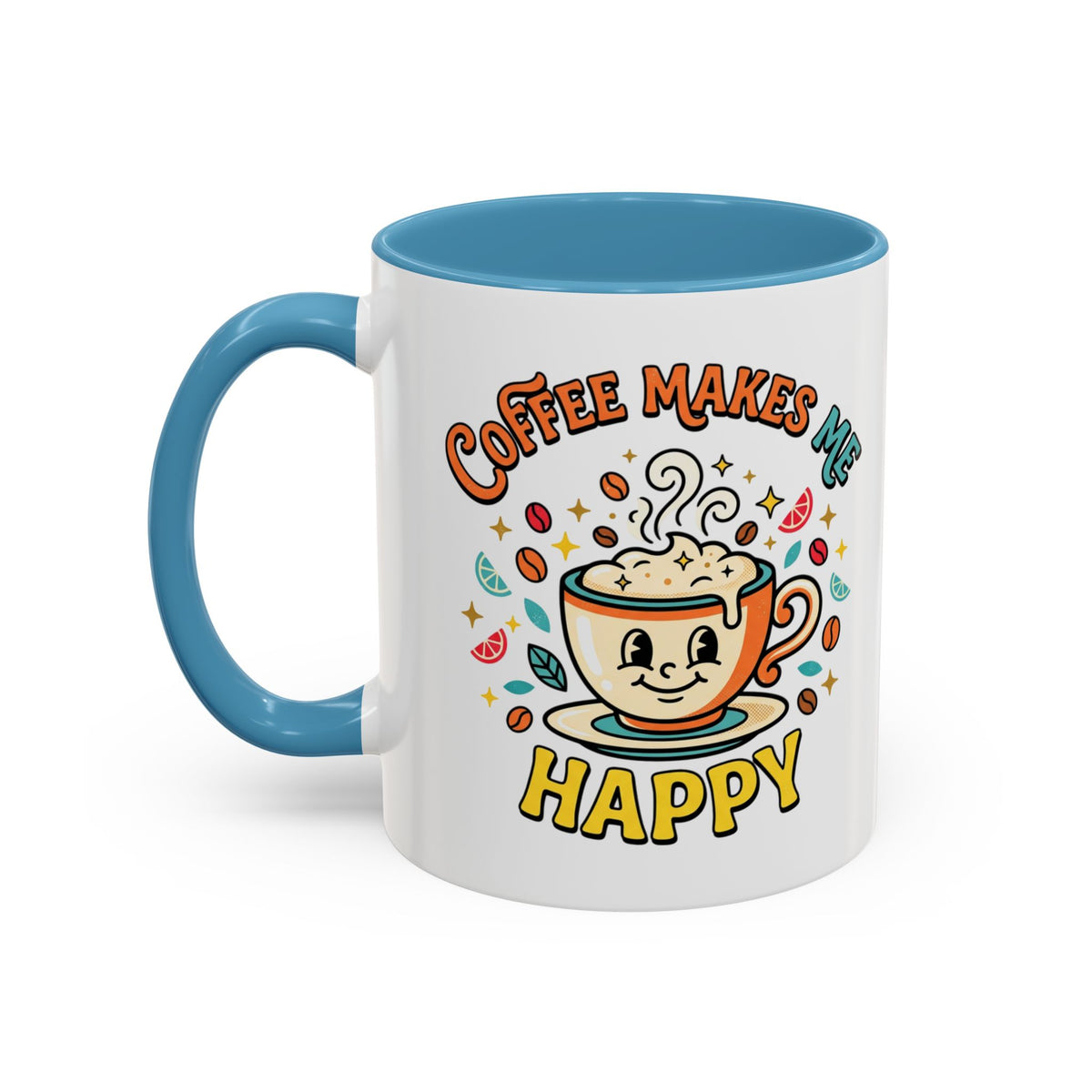 Coffee Mug — "Coffee Makes Me Happy" Cute Retro Accent Mug (11/15oz)