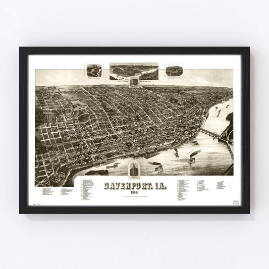 Vintage Map of Davenport, Iowa 1888