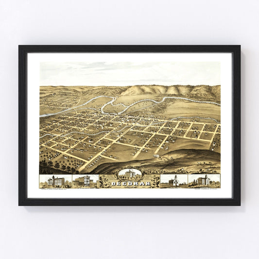 Vintage Map of Decorah, Iowa 1870