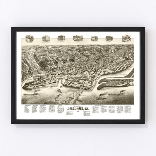 Vintage Map of Dubuque, Iowa 1889