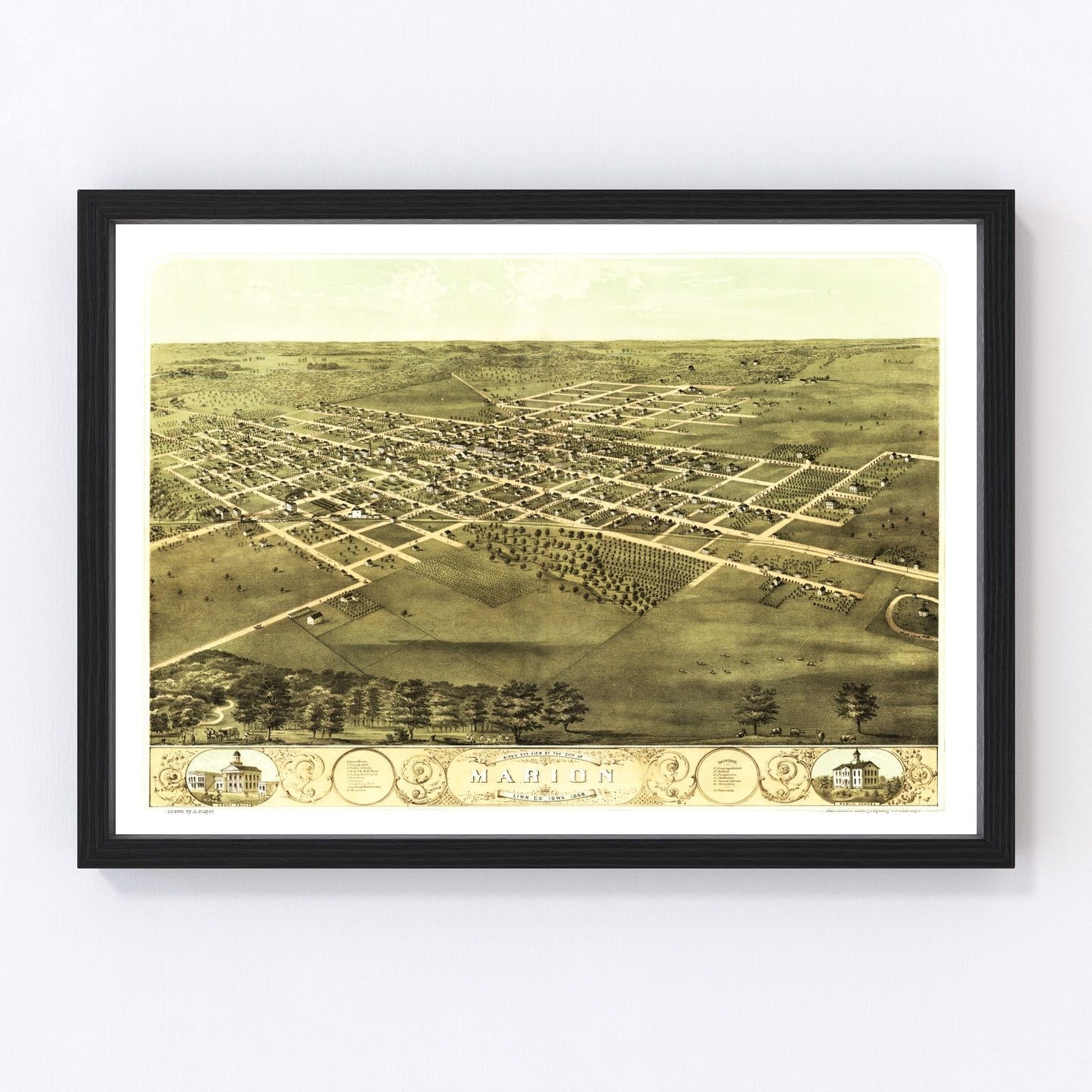 Vintage Map of Marion, Iowa 1868