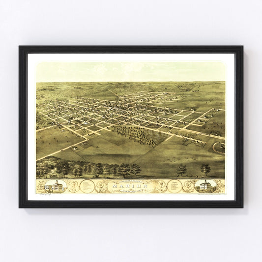 Vintage Map of Marion, Iowa 1868