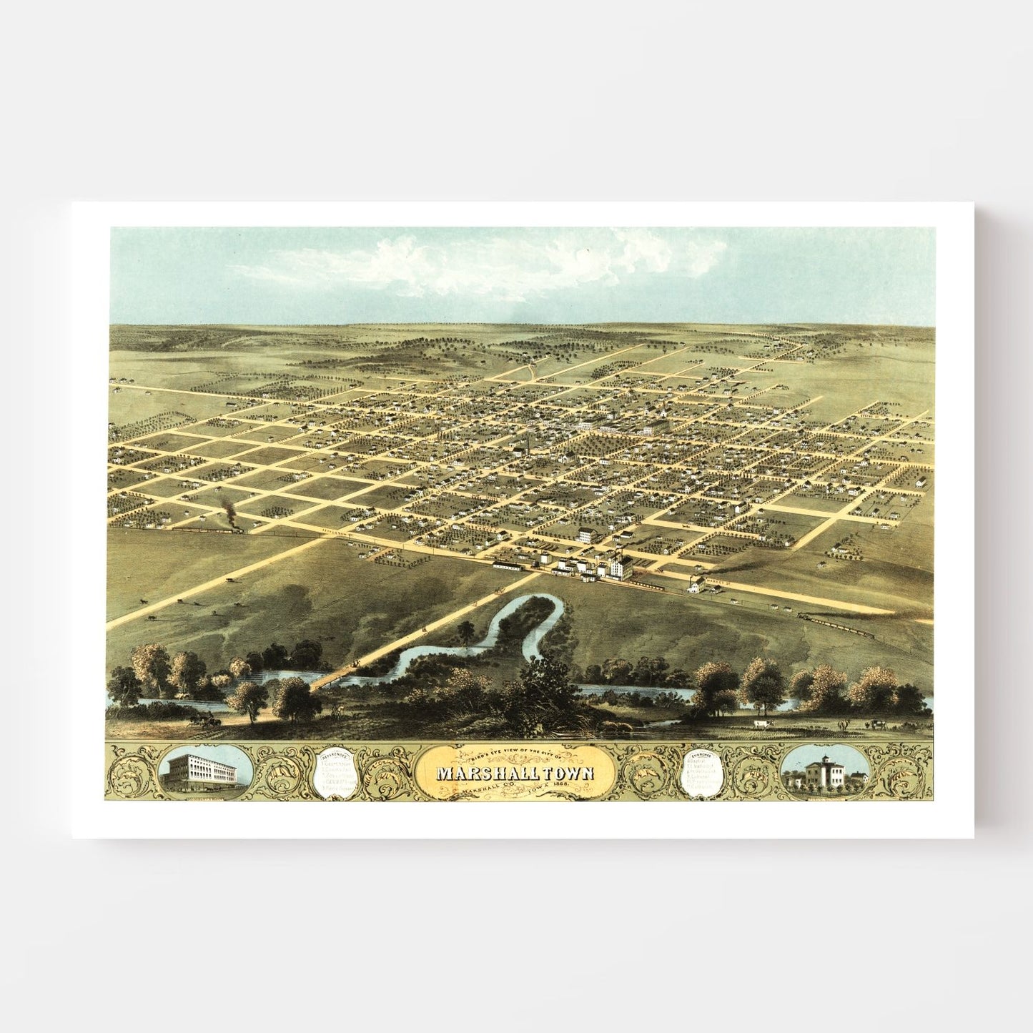 Vintage Map of Marshalltown, Iowa 1868