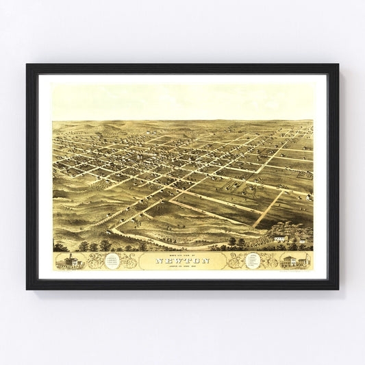 Vintage Map of Newton, Iowa 1868