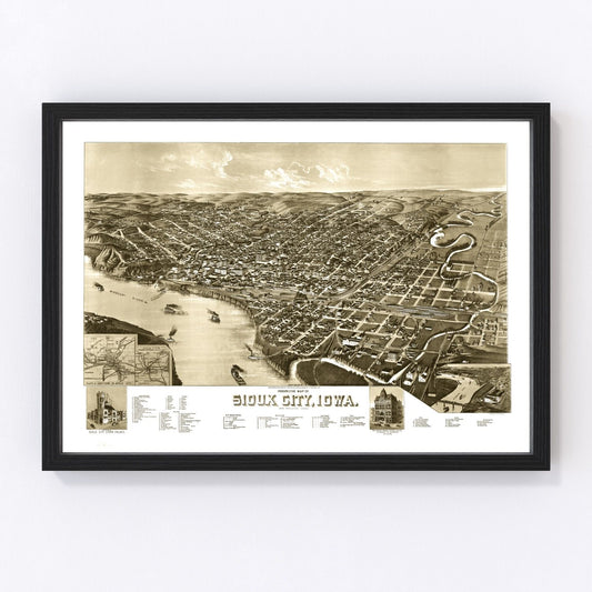 Vintage Map of Sioux City, Iowa 1888
