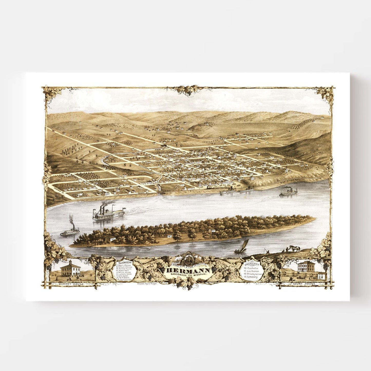 Vintage Map of Hermann, Missouri 1869