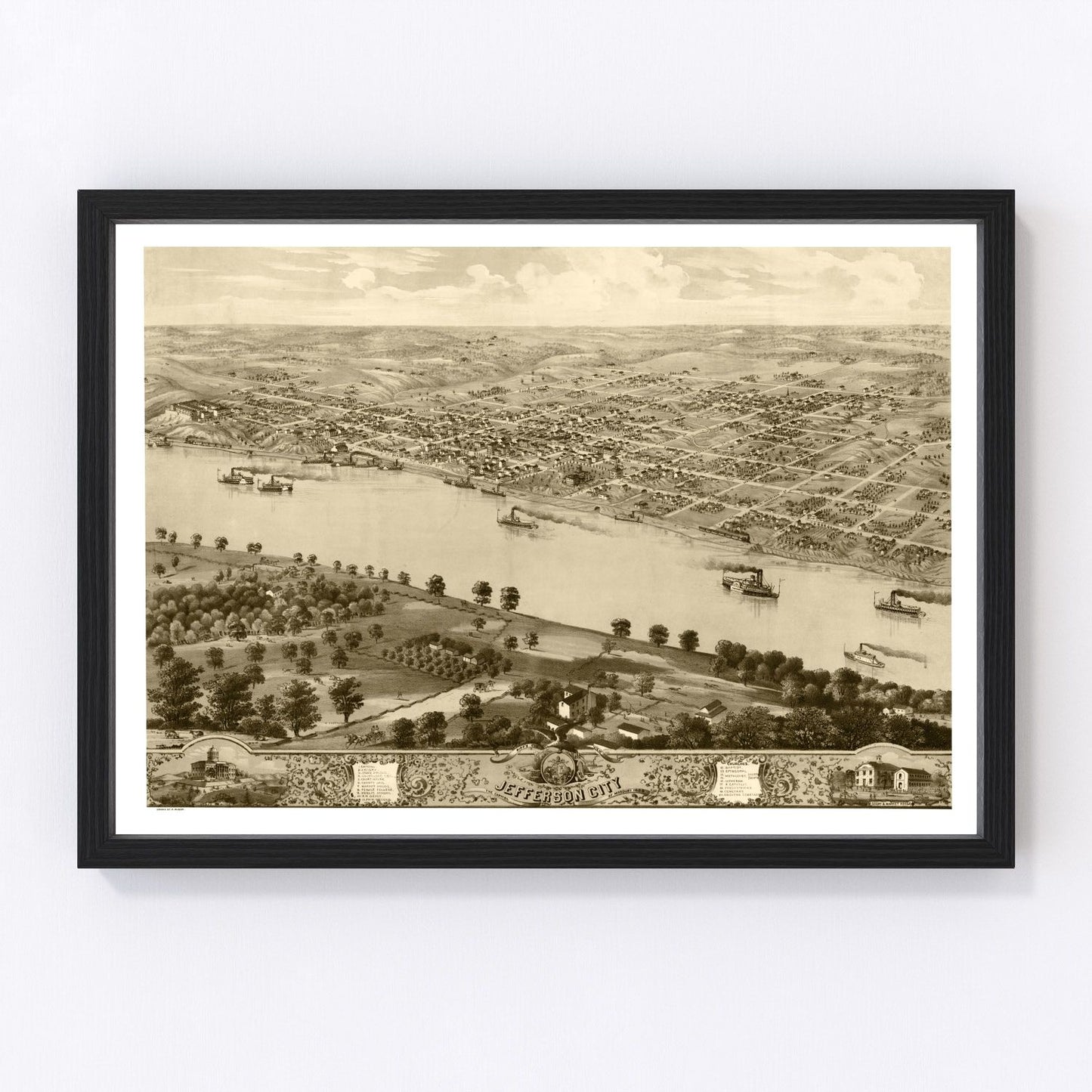 Vintage Map of Jefferson City, Missouri 1869