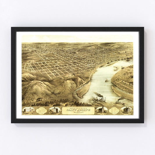 Vintage Map of Saint Joseph, Missouri 1868