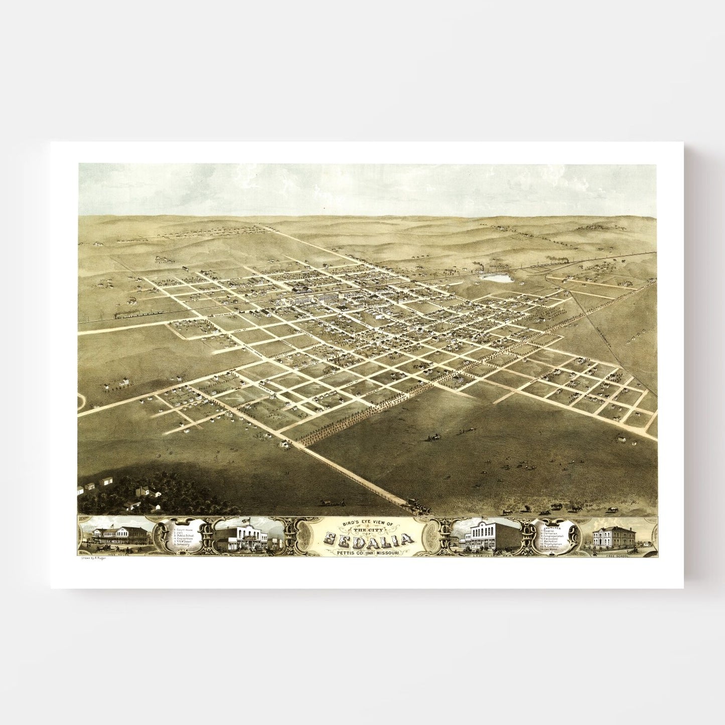 Vintage Map of Sedalia, Missouri 1869