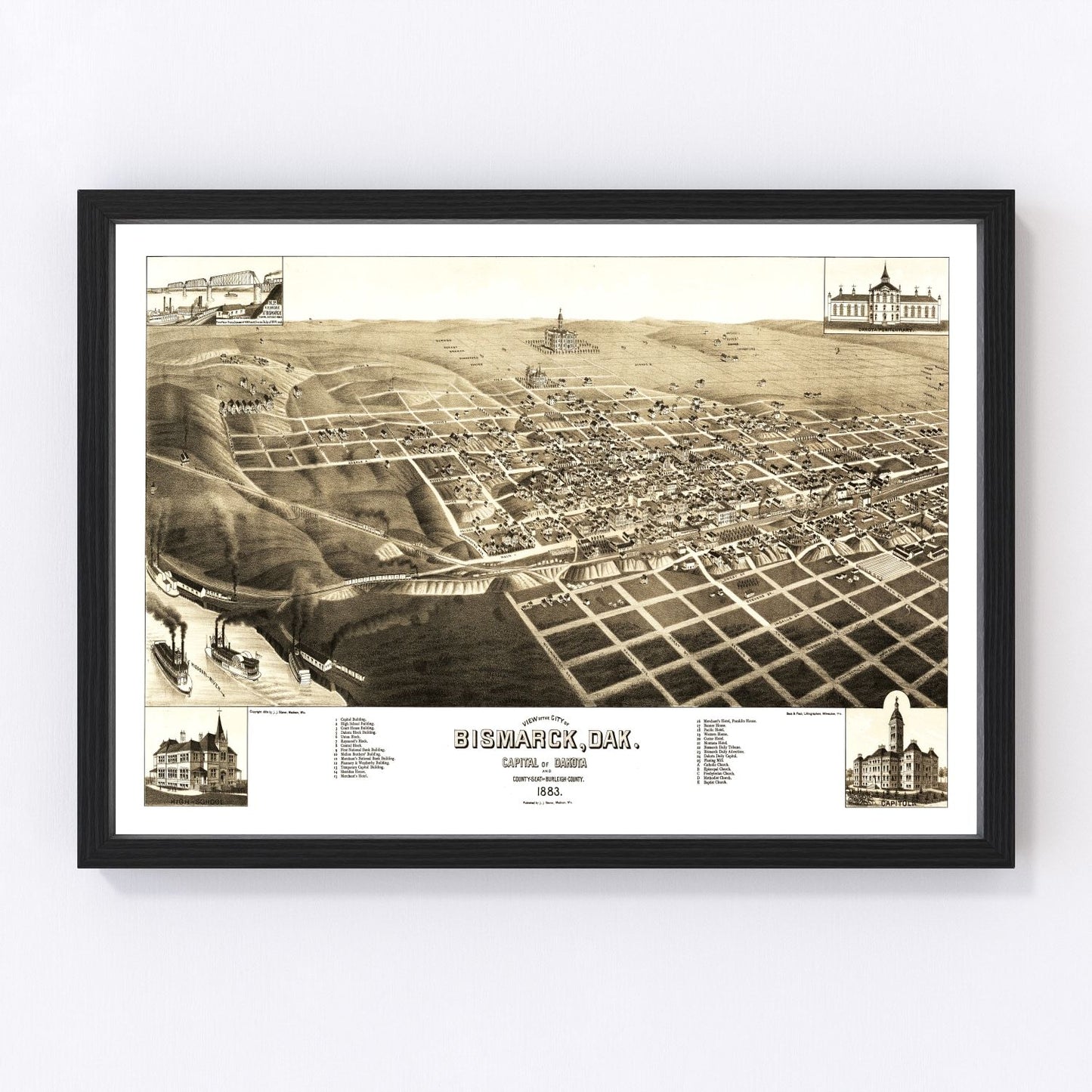 Vintage Map of Bismarck, North Dakota 1883