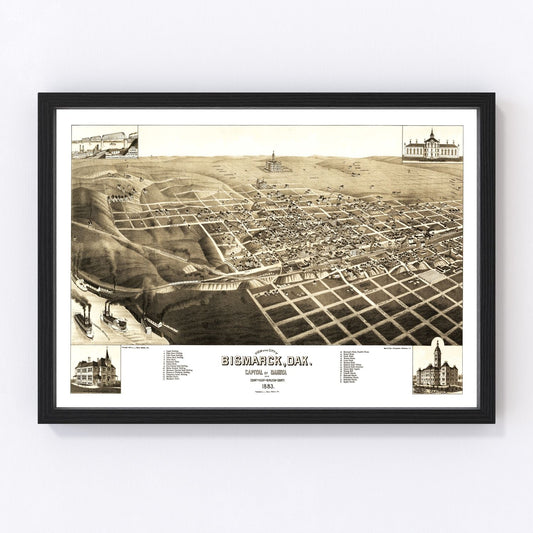 Vintage Map of Bismarck, North Dakota 1883