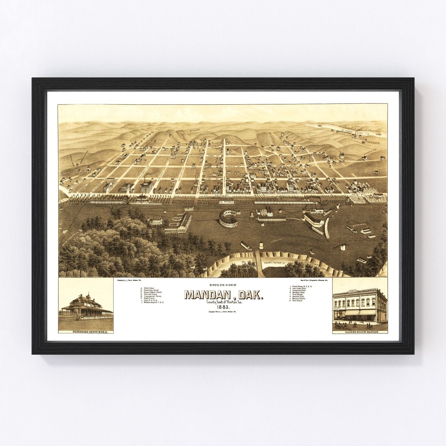 Vintage Map of Mandan, North Dakota 1883
