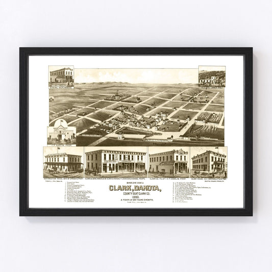 Vintage Map of Clark, South Dakota 1883