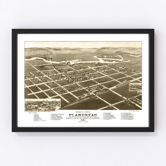 Vintage Map of Flandreau, South Dakota 1883