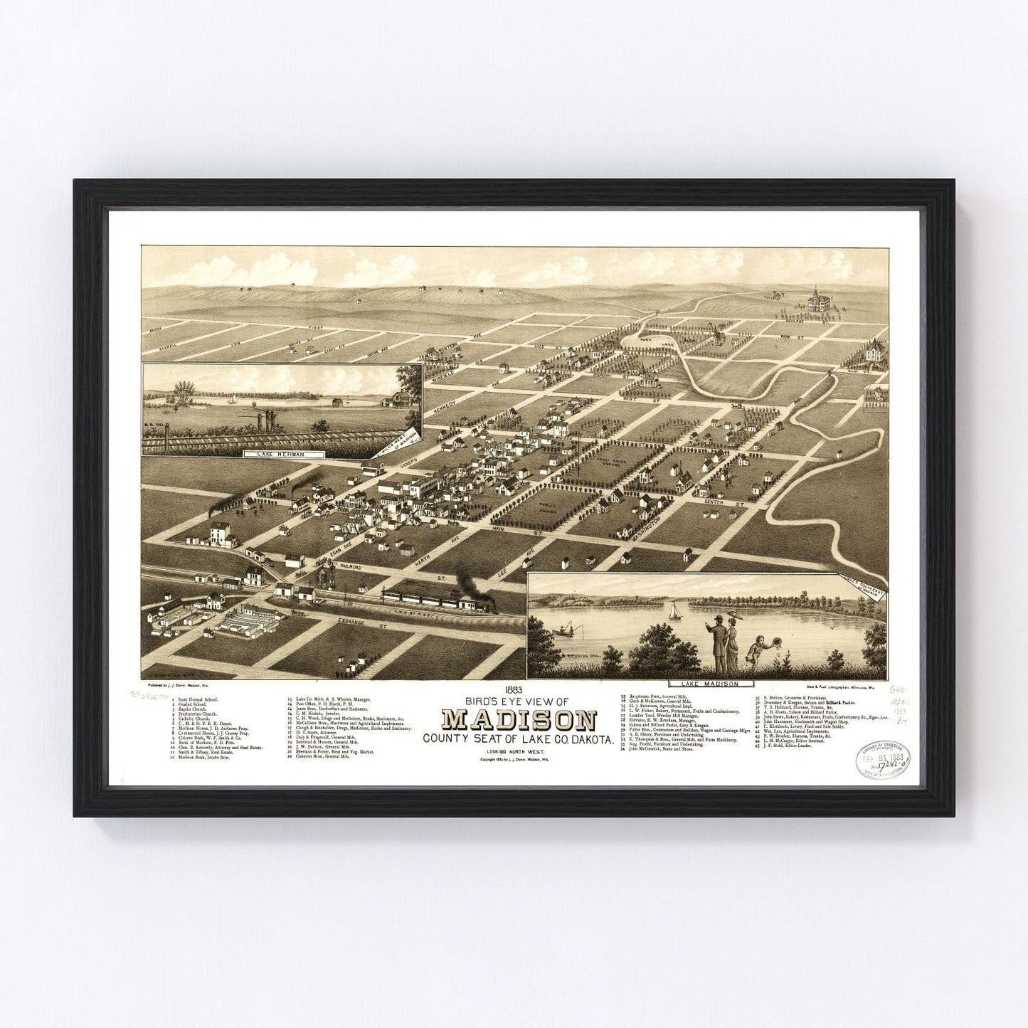 Vintage Map of Madison, South Dakota 1883