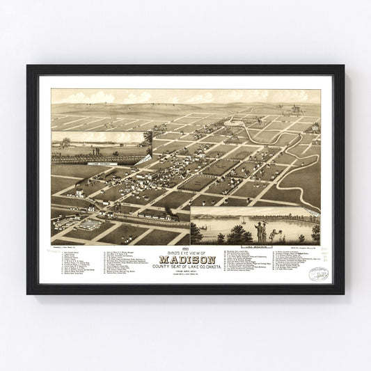 Vintage Map of Madison, South Dakota 1883