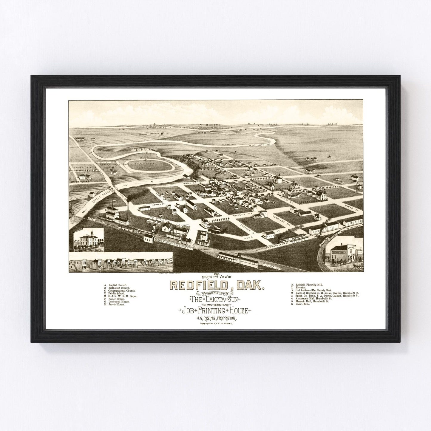 Vintage Map of Redfield, South Dakota 1883