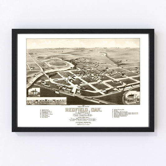 Vintage Map of Redfield, South Dakota 1883