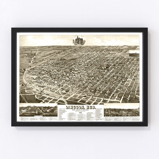 Vintage Map of Lincoln, Nebraska 1889