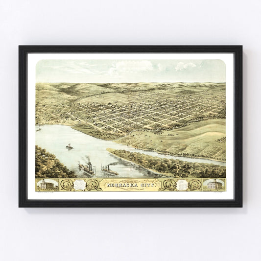 Vintage Map of Nebraska City, Nebraska 1868