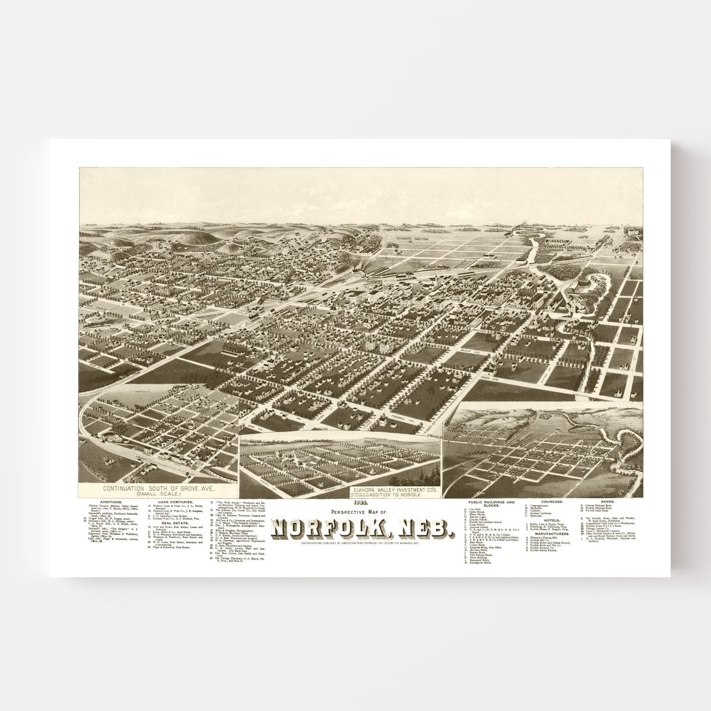 Vintage Map of Norfolk, Nebraska 1889