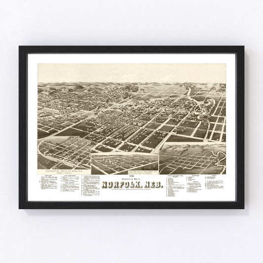 Vintage Map of Norfolk, Nebraska 1889