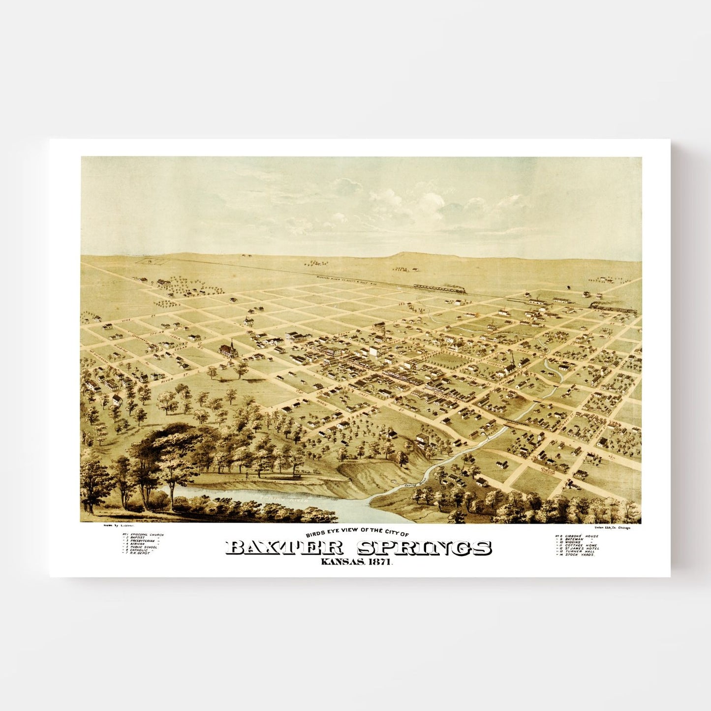 Vintage Map of Baxter Springs, Kansas 1871