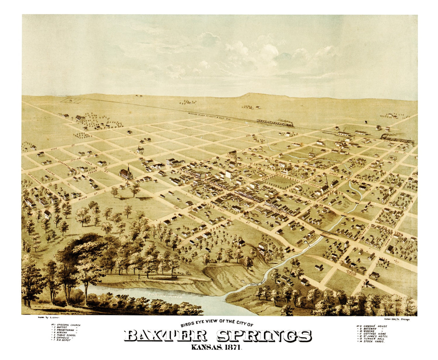 Vintage Map of Baxter Springs, Kansas 1871